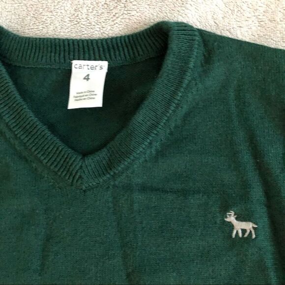 Carter’s Boys Hunter Green Cotton V-neck Sweater - Picture 4 of 5